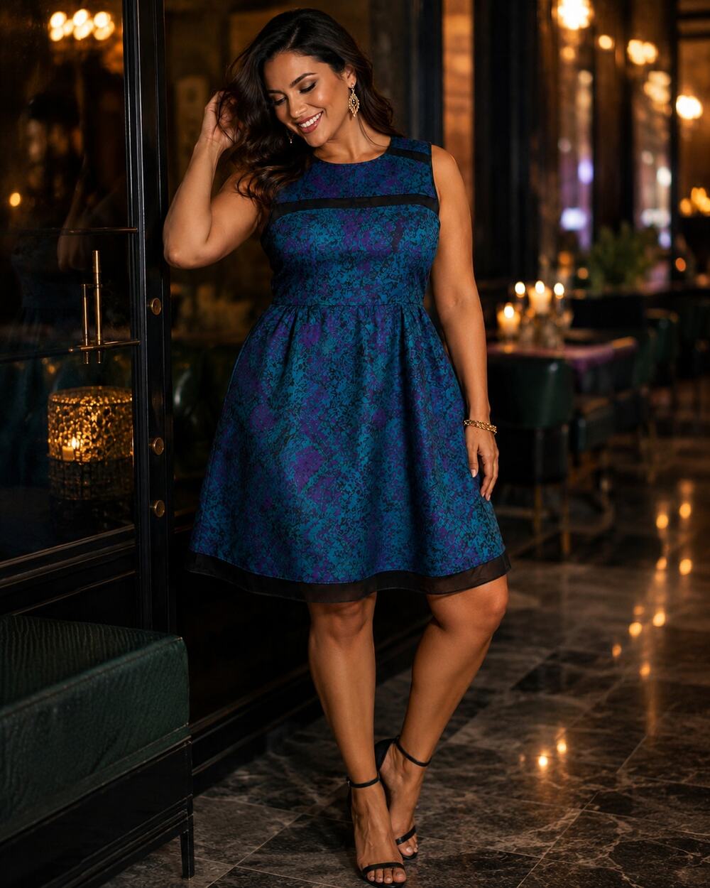 Ivy & Blu Maggy Boutique Dress 8 Teal Purple Fit Flare Party Cocktail